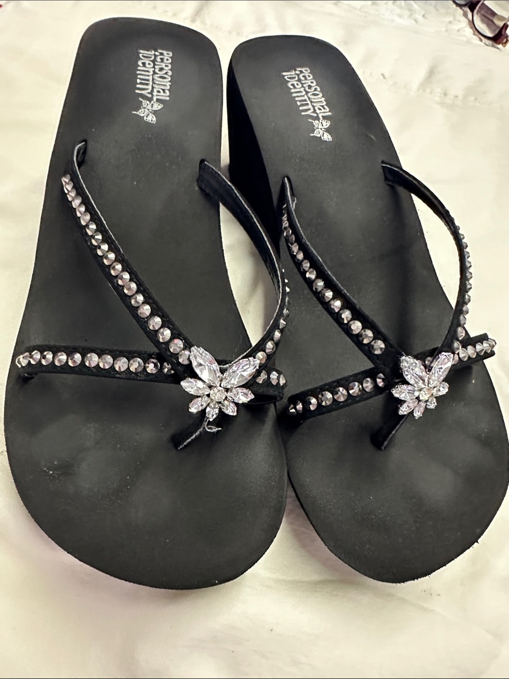 Personal Identity Black Crystal-Embellished Women's Sandals